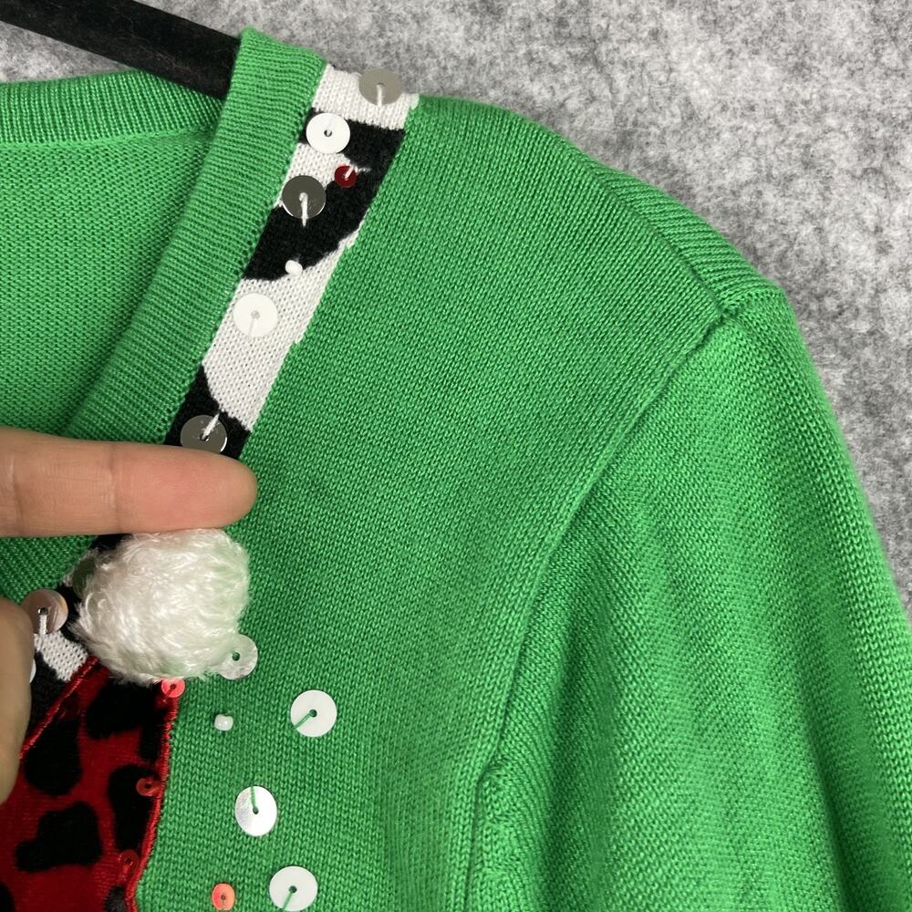Berek Studio Ugly Christmas Sweater Womens Medium Green Santa Beaded Sequin 3D - Picture 15 of 15